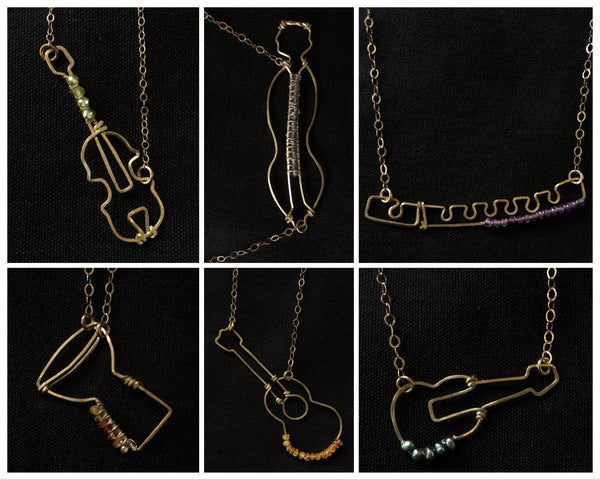 Handmade Wire-Wrapped Instrument Necklaces